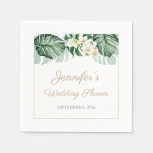 Tropical Leaves White Orchids Wedding Shower Party Napkin