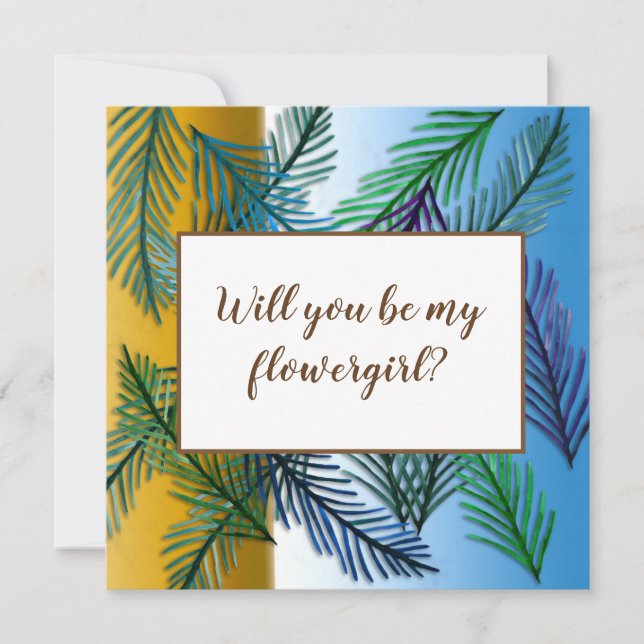 Tropical leaves,  Will you be my flowergirl card (Front)