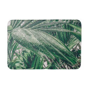Tropical Leaves with Raindrops Bath Mat