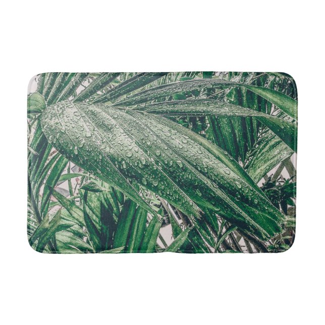Tropical Leaves with Raindrops Bath Mat (Front)