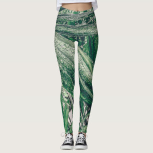 Tropical Leaves with Raindrops Leggings