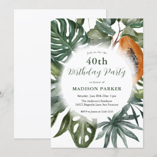 Tropical Leaves Wreath Birthday Invitation