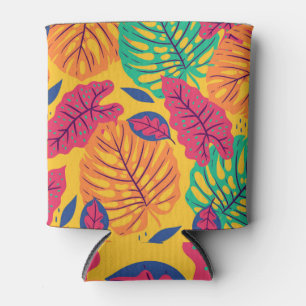 Tropical leaves: yellow background vintage graphic can cooler