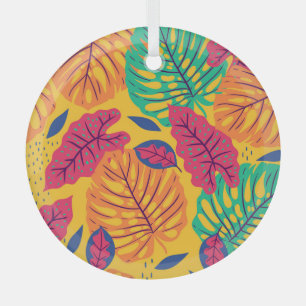 Tropical leaves: yellow background vintage graphic glass tree decoration