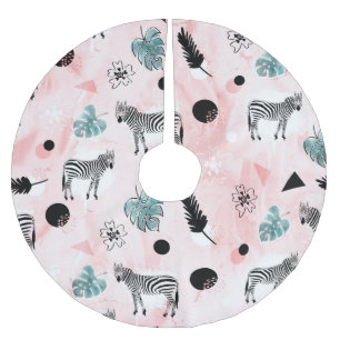 Tropical Leaves Zebras Tie-Dye Pattern Brushed Polyester Tree Skirt