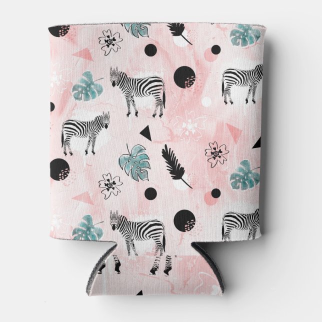 Tropical Leaves Zebras Tie-Dye Pattern Can Cooler (Front)
