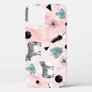 Tropical Leaves Zebras Tie-Dye Pattern iPhone 12 Case