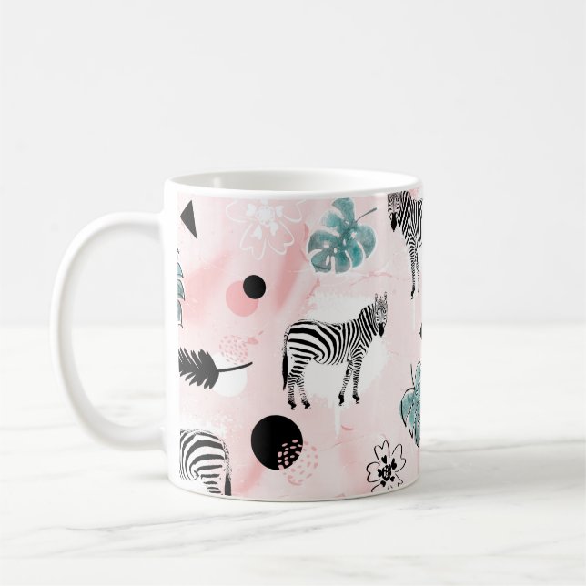 Tropical Leaves Zebras Tie-Dye Pattern Coffee Mug (Left)