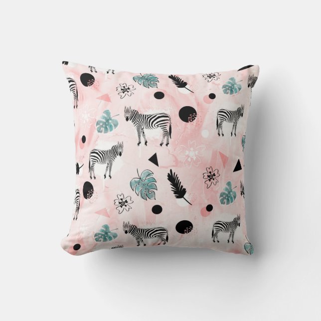 Tropical Leaves Zebras Tie-Dye Pattern Cushion (Front)