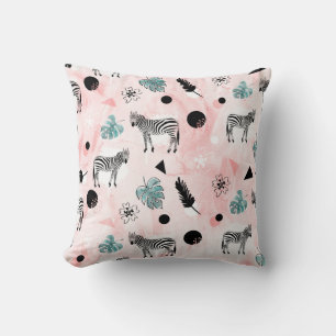 Tropical Leaves Zebras Tie-Dye Pattern Cushion