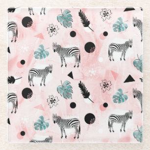 Tropical Leaves Zebras Tie-Dye Pattern Glass Coaster
