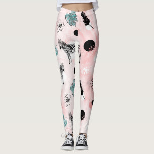 Tropical Leaves Zebras Tie-Dye Pattern Leggings