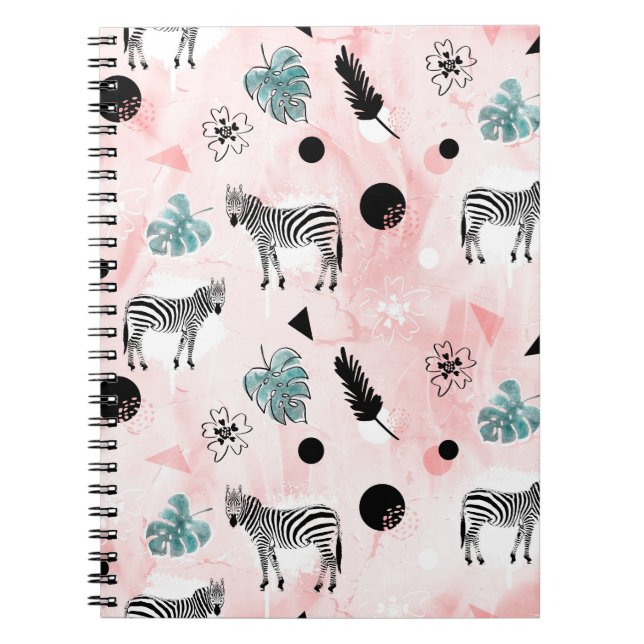 Tropical Leaves Zebras Tie-Dye Pattern Notebook (Front)