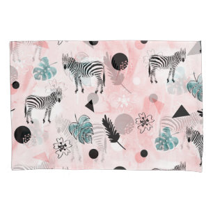 Tropical Leaves Zebras Tie-Dye Pattern Pillowcase