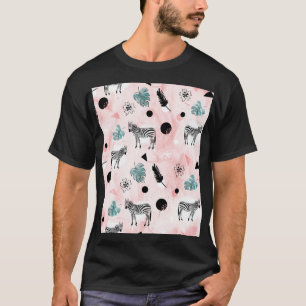 Tropical Leaves Zebras Tie-Dye Pattern T-Shirt