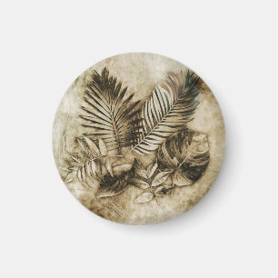Tropical Leaveson Textured Background Vintage Feel Magnet