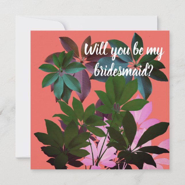 Tropical Leavse, Will you be my  bridesmaid Thank You Card (Front)