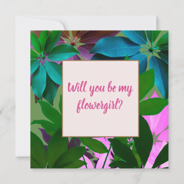 Tropical leavse, Will you be my flowergirl card (Front)