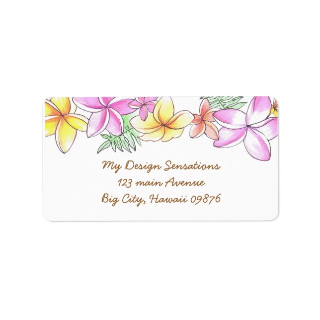 Tropical Lei address label, Plumeria flowers Label (Front)