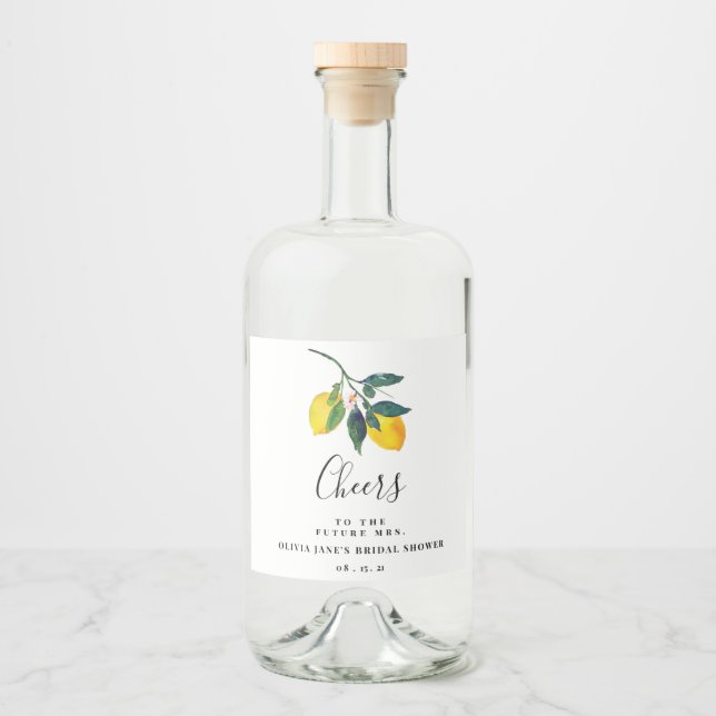 Tropical Lemon Bridal Shower Liquor Bottle Label (Front)