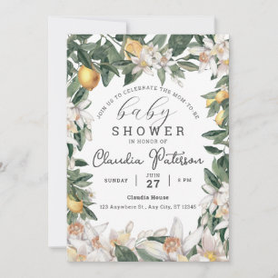 Tropical Lemon Citrus Baby Shower Watercolor Invitation