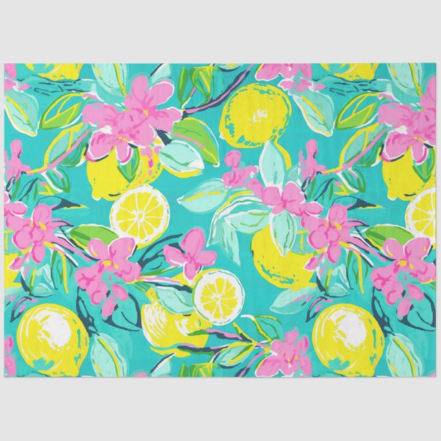 Tropical Lemon Floral Decoupage Tissue Paper (Front)