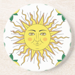 Tropical Lemon Fruits, Sun Face. Coaster