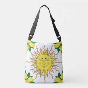 Tropical Lemon Fruits, Sun Face. Crossbody Bag