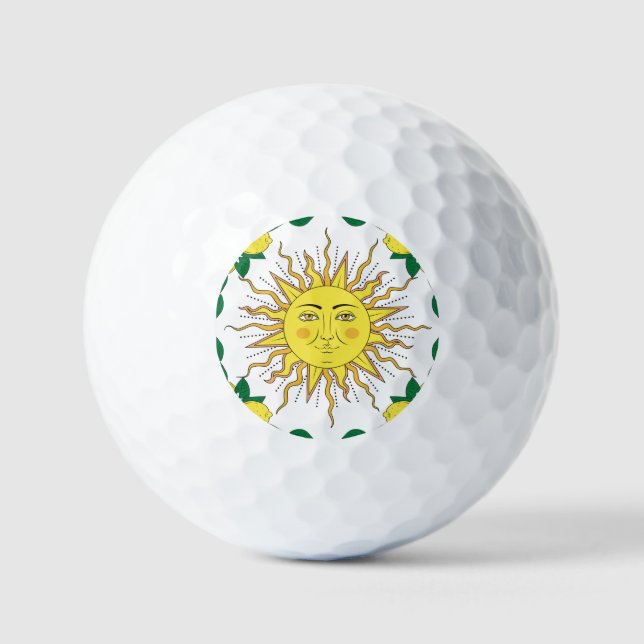 Tropical Lemon Fruits, Sun Face. Golf Balls (Front)