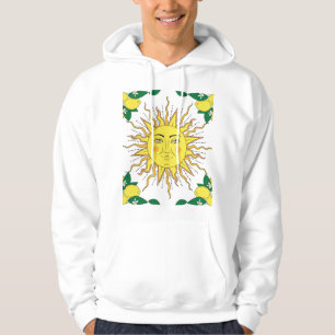 Tropical Lemon Fruits, Sun Face. Hoodie