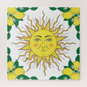 Tropical Lemon Fruits, Sun Face. Jigsaw Puzzle