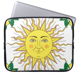 Tropical Lemon Fruits, Sun Face. Laptop Sleeve