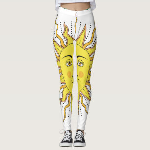 Tropical Lemon Fruits, Sun Face. Leggings