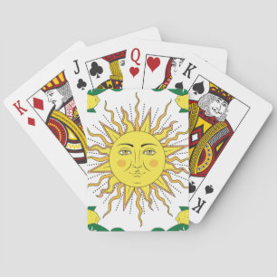 Tropical Lemon Fruits, Sun Face. Playing Cards