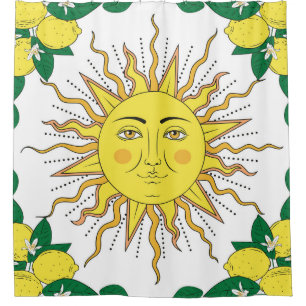 Tropical Lemon Fruits, Sun Face. Shower Curtain