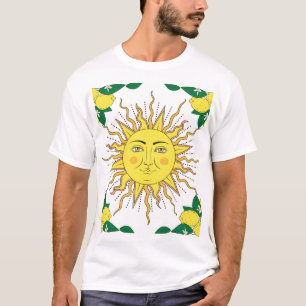 Tropical Lemon Fruits, Sun Face. T-Shirt