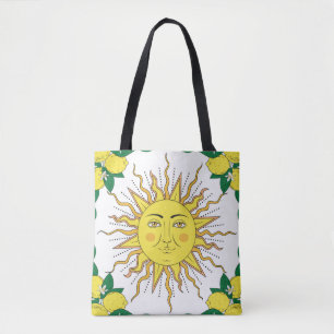 Tropical Lemon Fruits, Sun Face. Tote Bag
