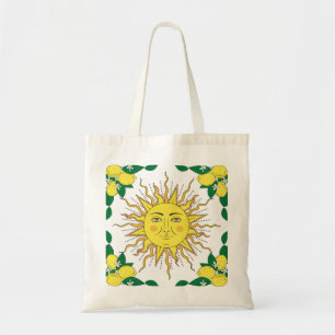 Tropical Lemon Fruits, Sun Face. Tote Bag