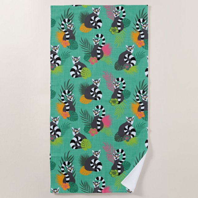 Tropical Lemurs - Aquamarine Beach Towel (Front)