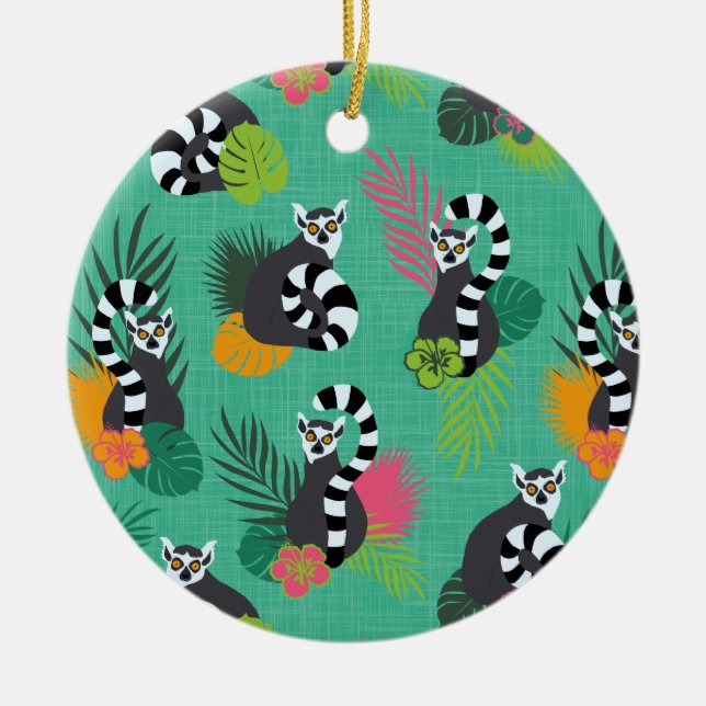 Tropical Lemurs - Aquamarine Ceramic Tree Decoration (Front)