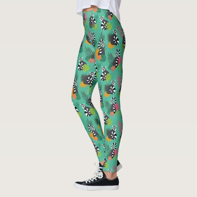 Tropical Lemurs - Aquamarine Leggings (Left)