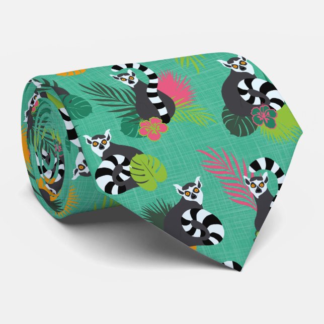Tropical Lemurs - Aquamarine Tie (Rolled)
