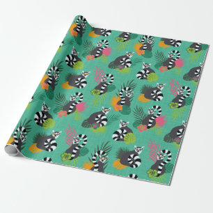 Tropical Lemurs - Aquamarine Wrapping Paper