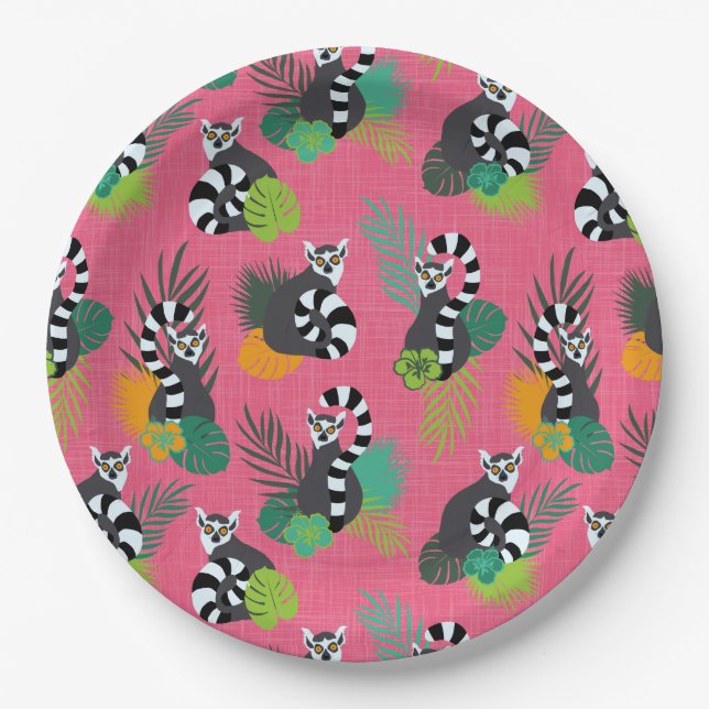 Tropical Lemurs - Pink Paper Plate (Front)
