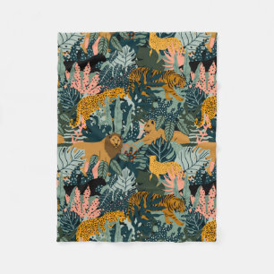 Tropical Leopard and Tiger Print Jungle Pattern  Fleece Blanket