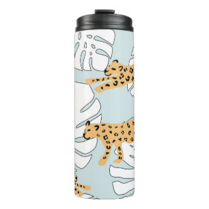 Tropical leopard animal and monstera palm leaves,e thermal tumbler