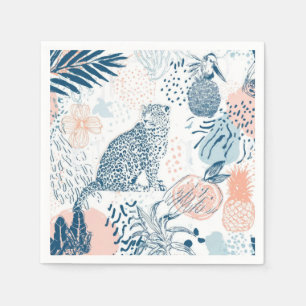 Tropical Leopard Blue Peach Abstract Napkin
