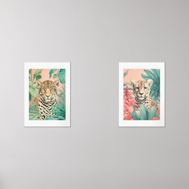Tropical Leopard & Cheetah Wall Art Print Set | (Front)