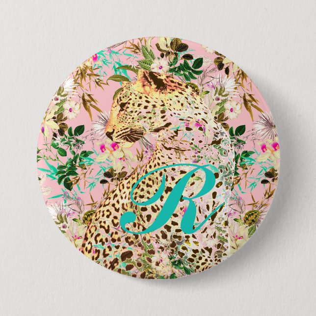 Tropical leopard print floral Hawaiian 7.5 Cm Round Badge (Front)