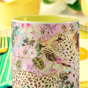Tropical leopard print floral Hawaiian  Mug